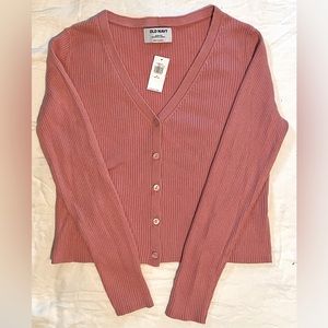 Ok Navy Cotton Ribbed Cardigan Pink Medium Petite Brand new with Tags